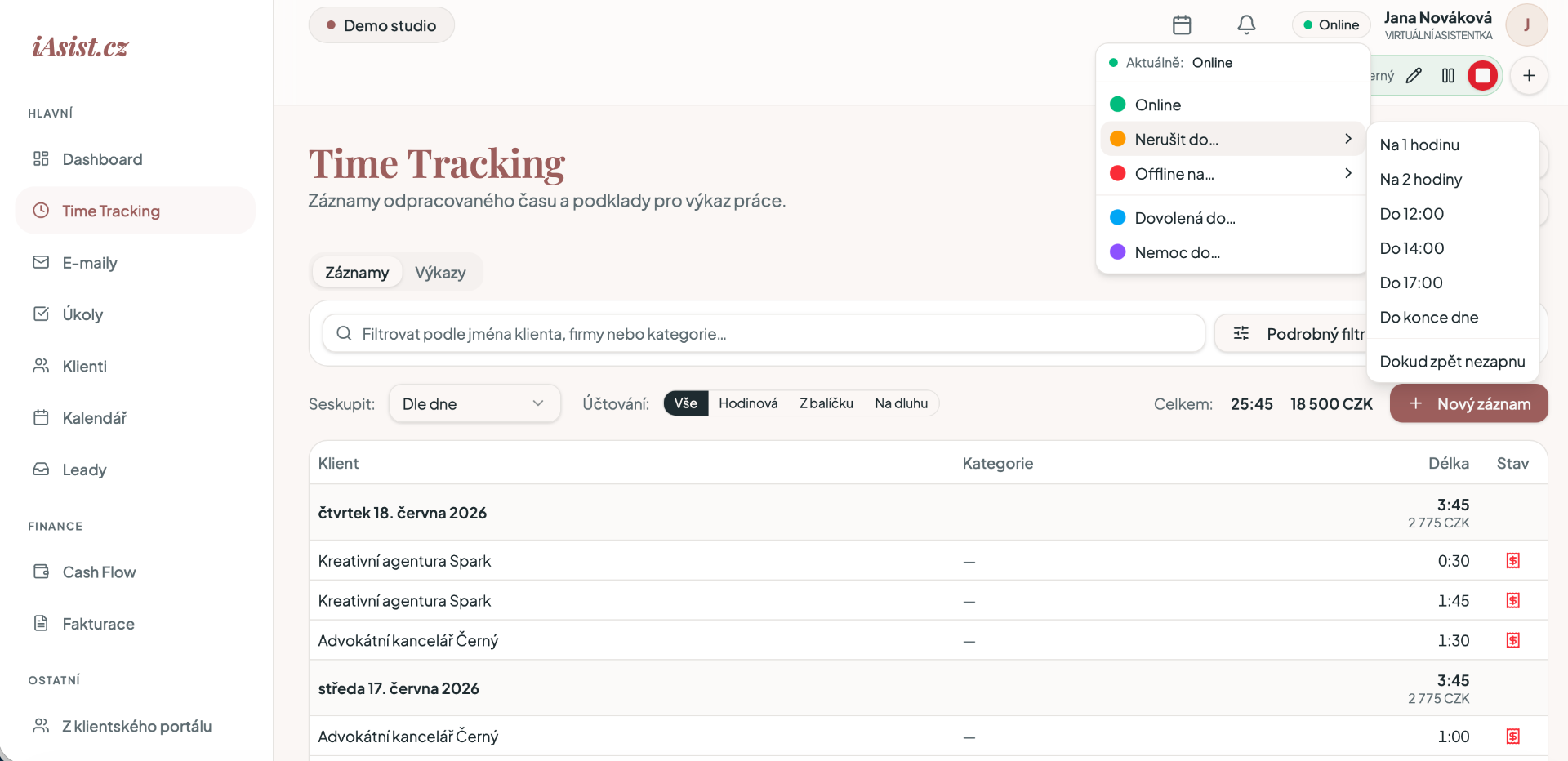 Time tracking – záznamy a výkazy