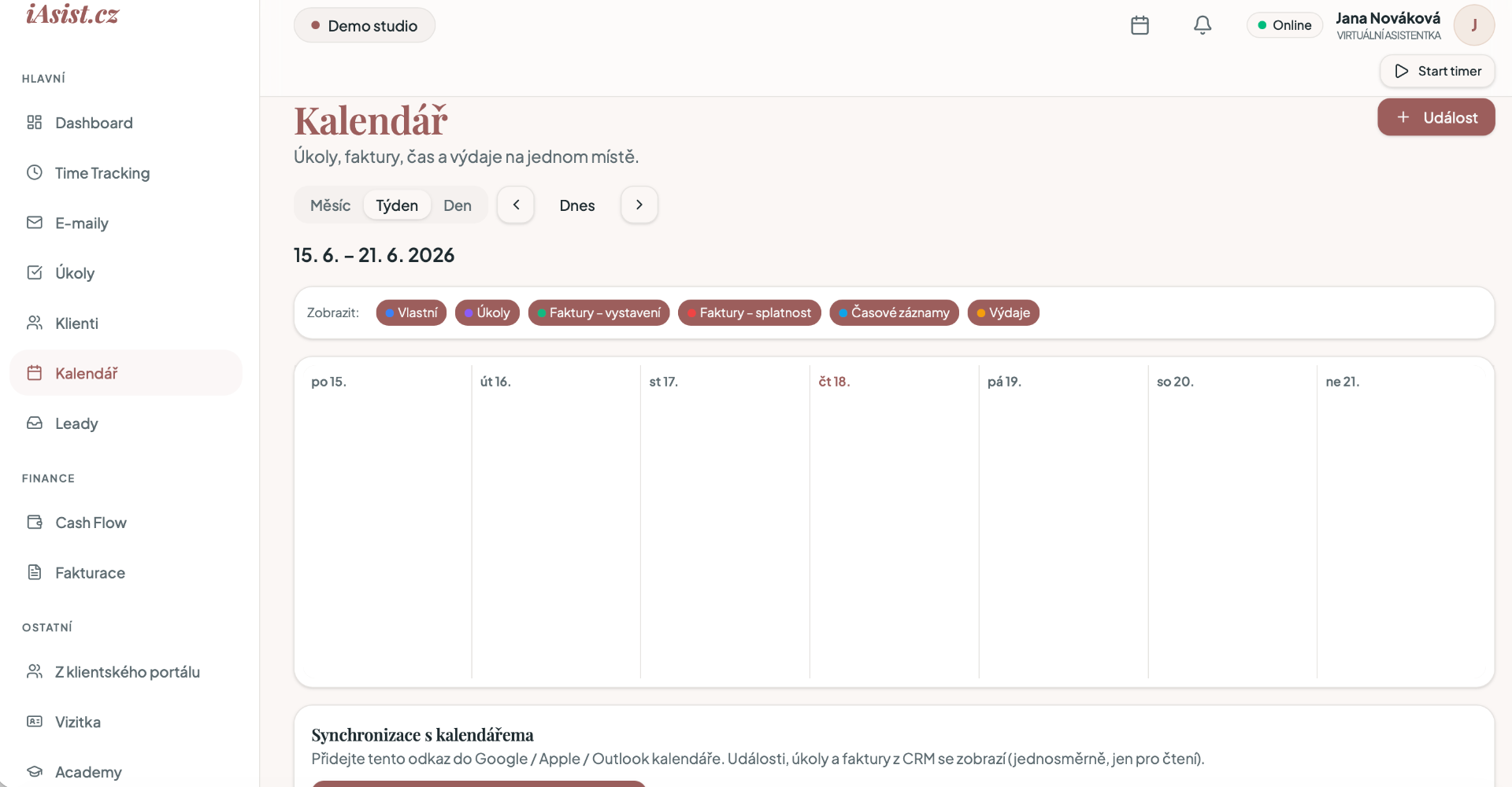 Kalendář – týdenní pohled